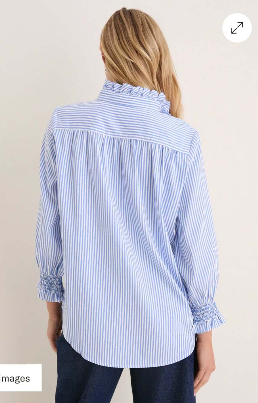Tuckernuck Blue and White Stripe Teagan Popover Top Size Large - Picture 2 of 9